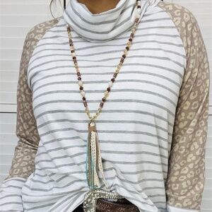 Leopard Stripped Turtle Neck Long sleeve